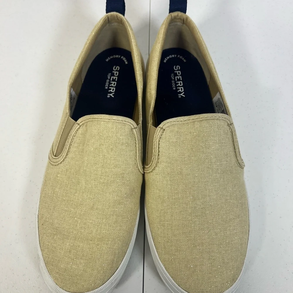 Sperry Women's Cream‎ Slip-On Sneakers Size 11 Top Sider Sparkle Linen Casual